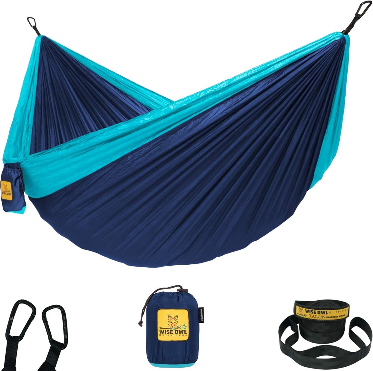 Enkele en dubbele camping hangmat voor buiten backpacken - Draagbare lichtgewicht parachute nylon hangmat in navy en lichtblauw