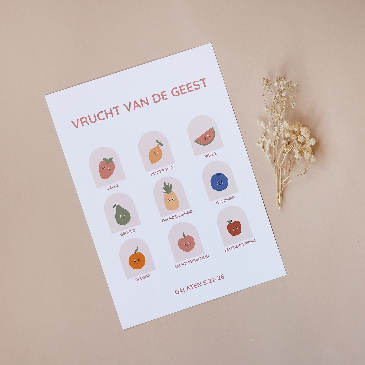 Vrucht van de Geest A4 poster | Kinderposter | Christelijke poster | Poster Babykamer | Poster kinderkamer | Christelijk cadeau kind | Wanddecoratie kinderkamer