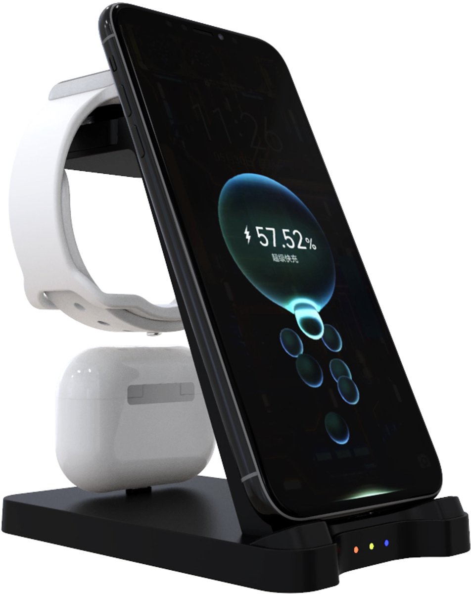 W18 - 3 In 1 - Draadloze Oplader Station - Voor Mobiele Telefoon - Oortelefoon - Horloge
