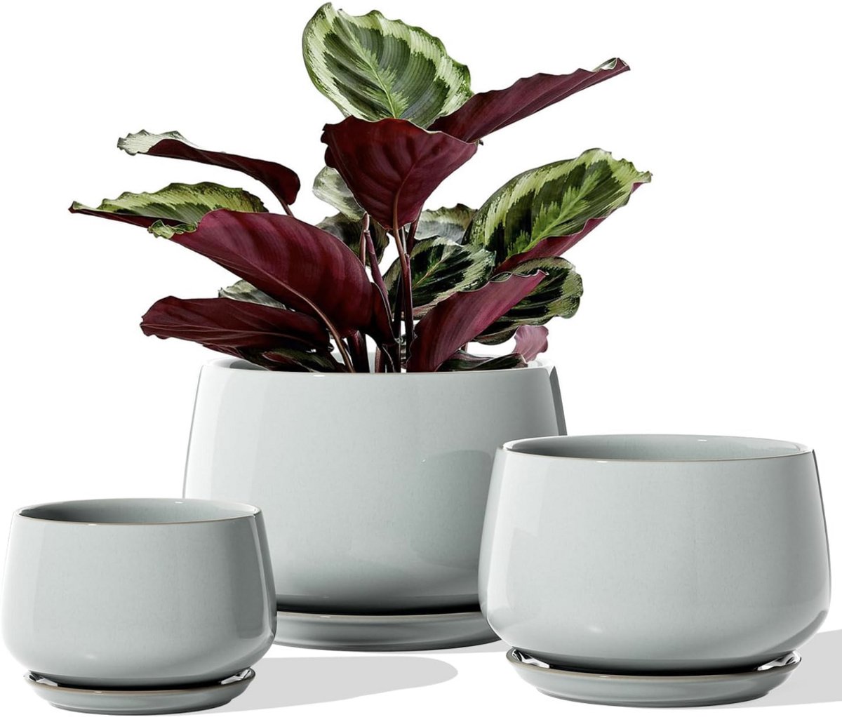Keramische Plantenpotten, Set van 3, Plantenpotten voor Binnenplanten, 4,25+5,25+15,88 cm, Keramische Bloempotten, Bloempotten met Afvoergaten, Plantenpotten voor Binnenhuisplanten, Zwart, Handgemaakt, Feestelijk Cadeau