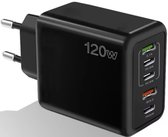 Usb Adapter – Oplader – Usb Stekker – 5 Poorten 120 Watt – Snellader – Usb C Adapter – Wereldstekker – Zwart – Reisstekker