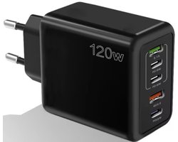 Usb Adapter – Oplader – Usb Stekker – 5 Poorten 120 Watt – Snellader – Usb C Adapter – Wereldstekker – Zwart – Reisstekker