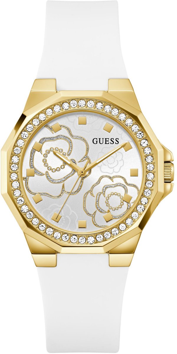 Guess Maribel Quartz Analoog Horloge Witte En Gouden Toon Behuizing: 100% Roestvrij Staal| Armband: Siliconen 38 mm U1482L1M, U1482L2M, U1483L4M