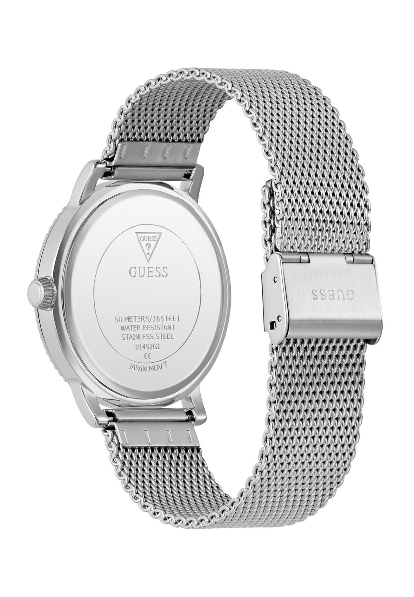 Guess Nolan Quartz Analoog Horloge Silver Tone Behuizing: 100% Roestvrij Staal| Armband: Mesh 42 mm U1452G1M