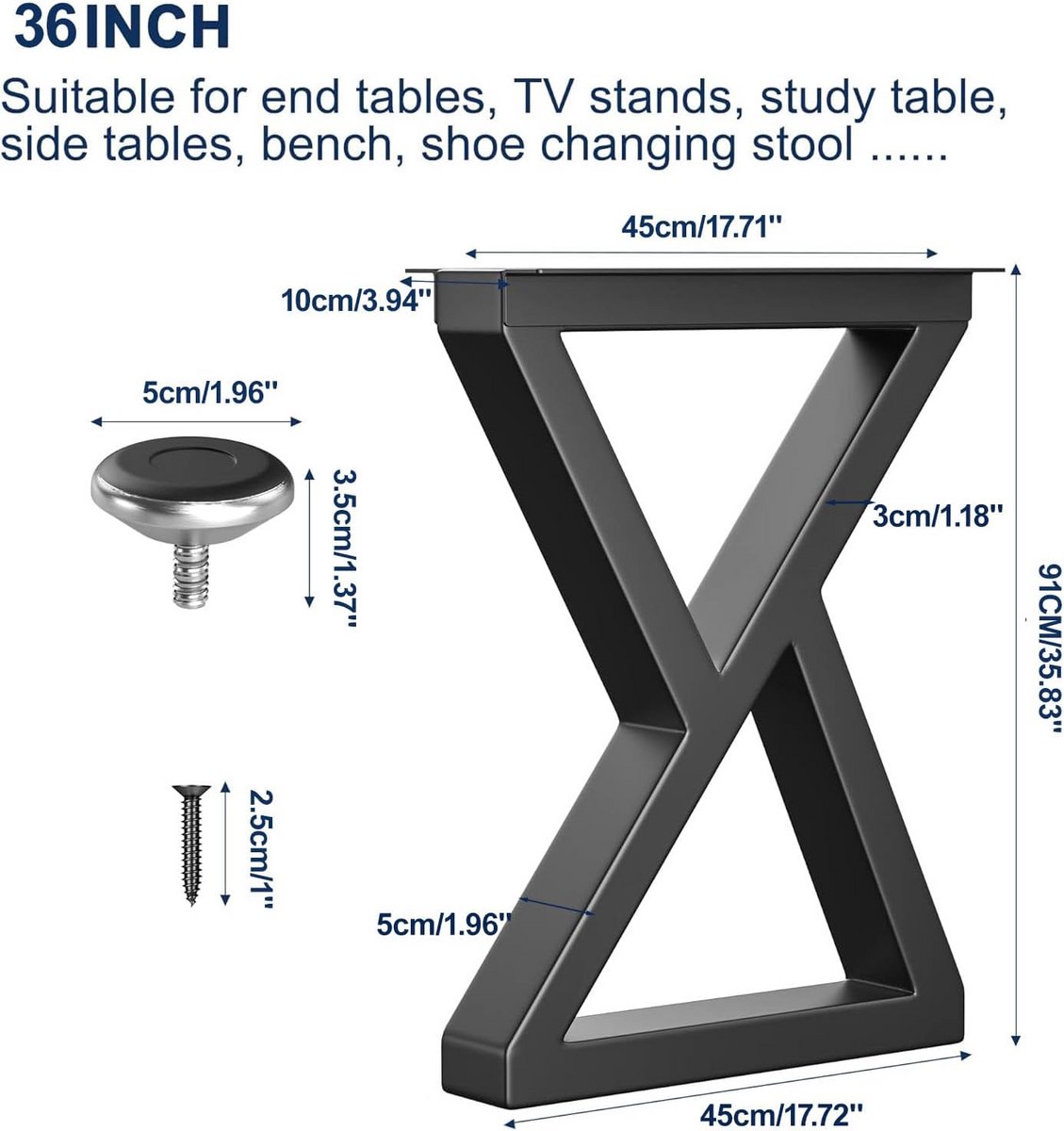 Zwarte Z-vormige Metalen Tafelpoten voor Salontafel en Bureau - 91 cm Hoog - 2 Stuks