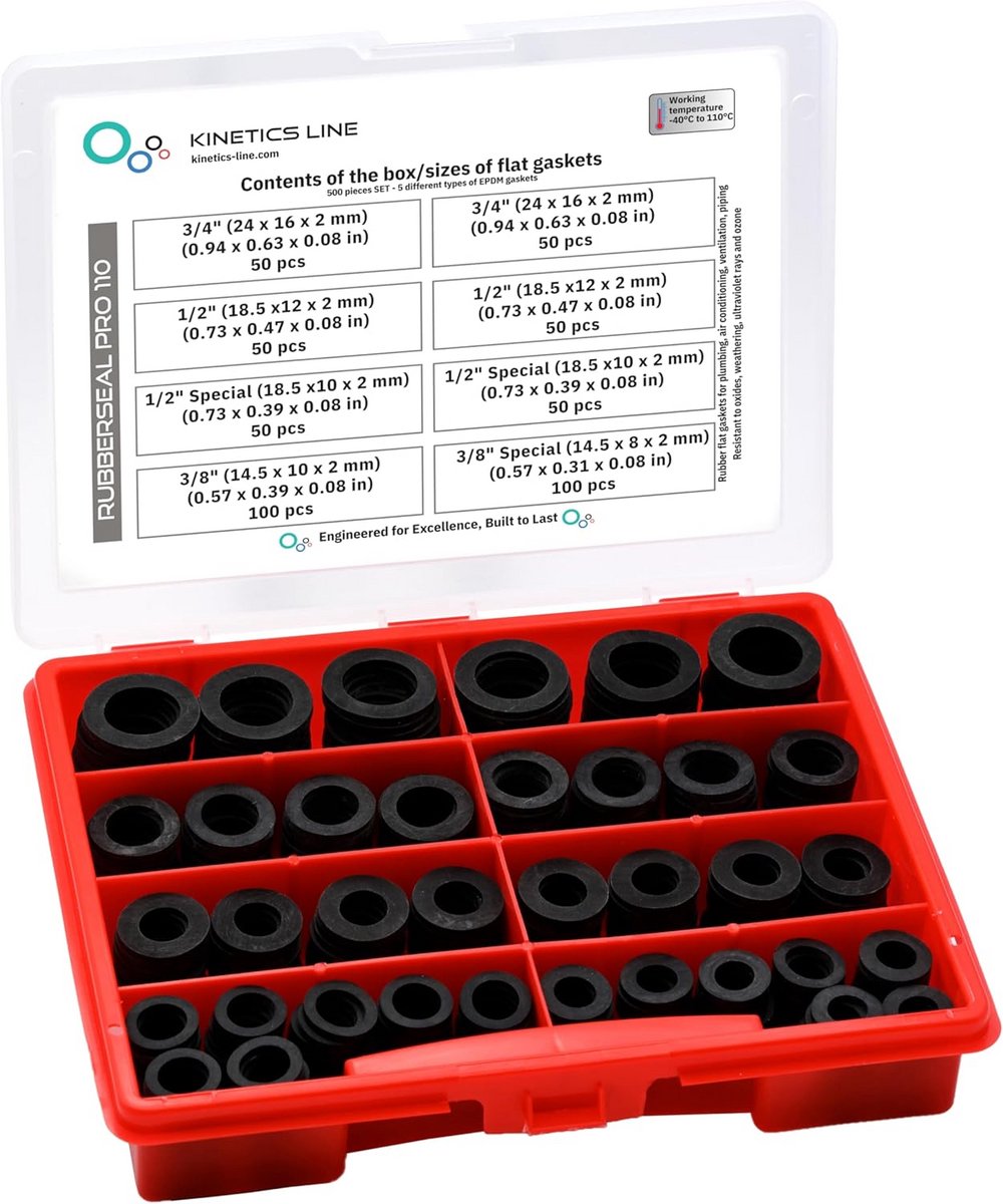 500 Stuks EPDM Rubberen Platte Afdichtingen Assortiment 3/8 tot 1 Inch