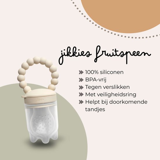 Jikkies Fruitspeen Baby - Inclusief 3 Speenmaten - Bijtring - 100% Siliconen - BPA-vrij - Beige van Merkloos — afbeelding 2