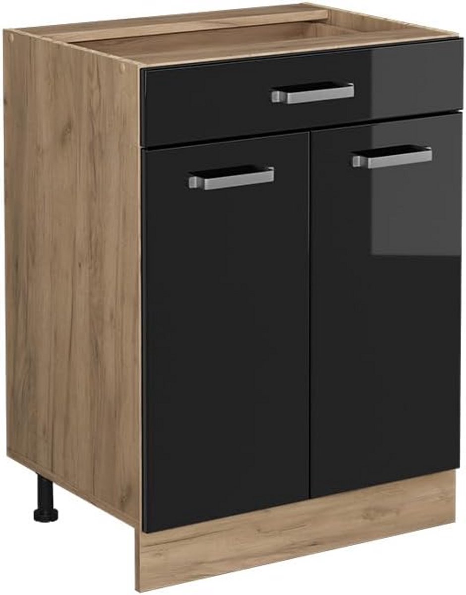 Keukenonderkast met Lade 60 cm Zwart Hoogglans Modulair Systeem