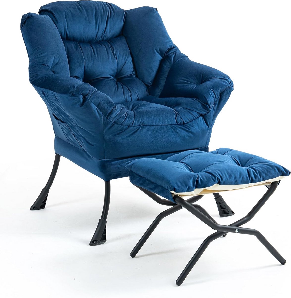 Comfortabele Fluweel Fauteuil met Voetenbankje en Neksteun
