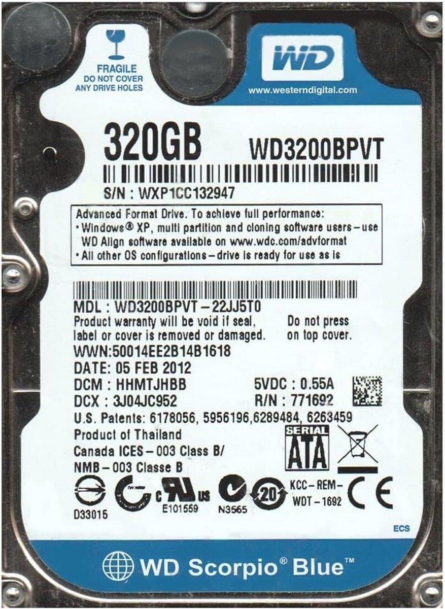 Interne Harde Schijf 320GB 5400 RPM SATA 2.5 inch voor Laptop