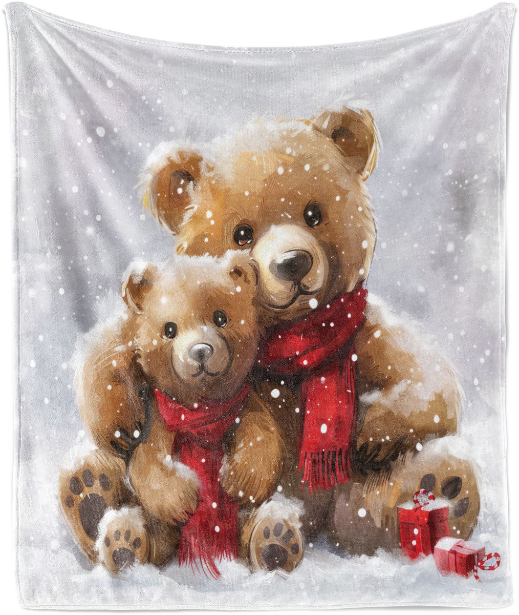 New Bed Kerstmis Klassieke kunstbeerfamilie Zachte Flanellen Fleece Deken, 230 cm x 175 cm