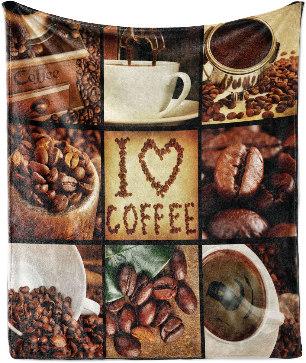 New Bed Bruin I Love Coffee Thema Collage Zachte Flanellen Fleece Deken, 175 cm x 125 cm