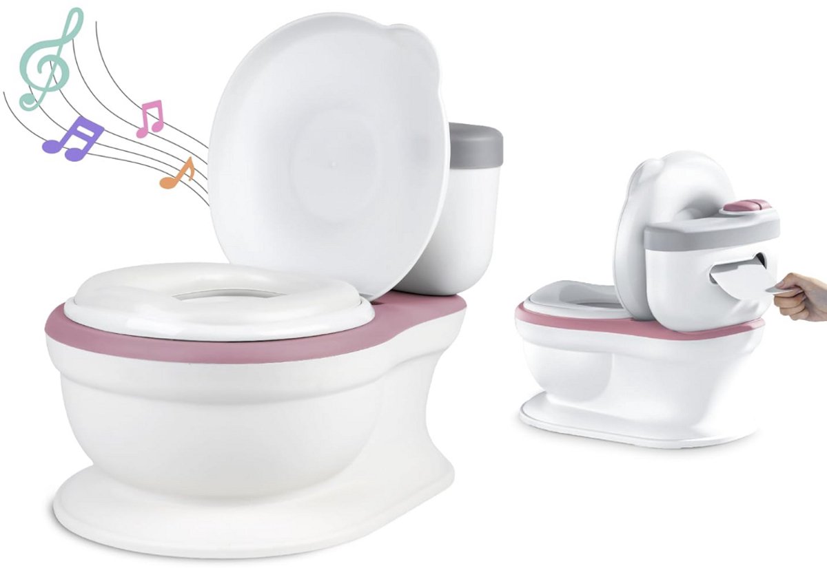 3-in-1 Baby Toilettrainer – Kinderpotje met Muziek & Spoelgeluid – Peuter Toilet met Deksel – WC Verkleiner & Opstapje voor Zindelijkheidstraining