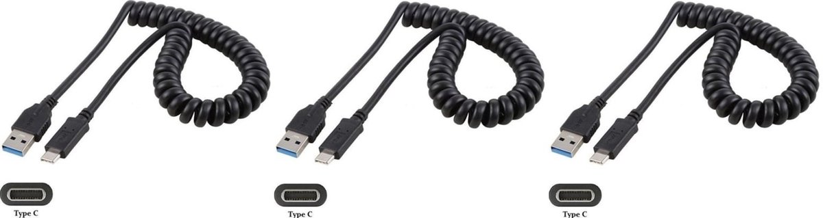 3 stuks OneOne 0,4m USB C spiraal kabel. Sterke laadkabel voor de auto. Oplaadkabel snoer past op DJI Mavic 2 Pro, 2 Zoom, Action 2, Ronin 2, Ronin S, SC, OM 4, OM4SE, OM5