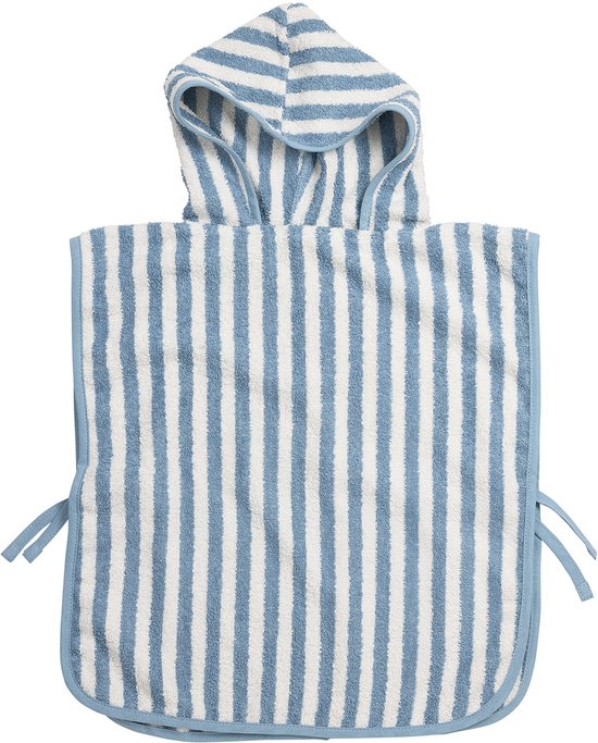 Meyco Baby Fat Stripe Badponcho - Jacquard Badstof - Jeans Blue - 1-3 jaar