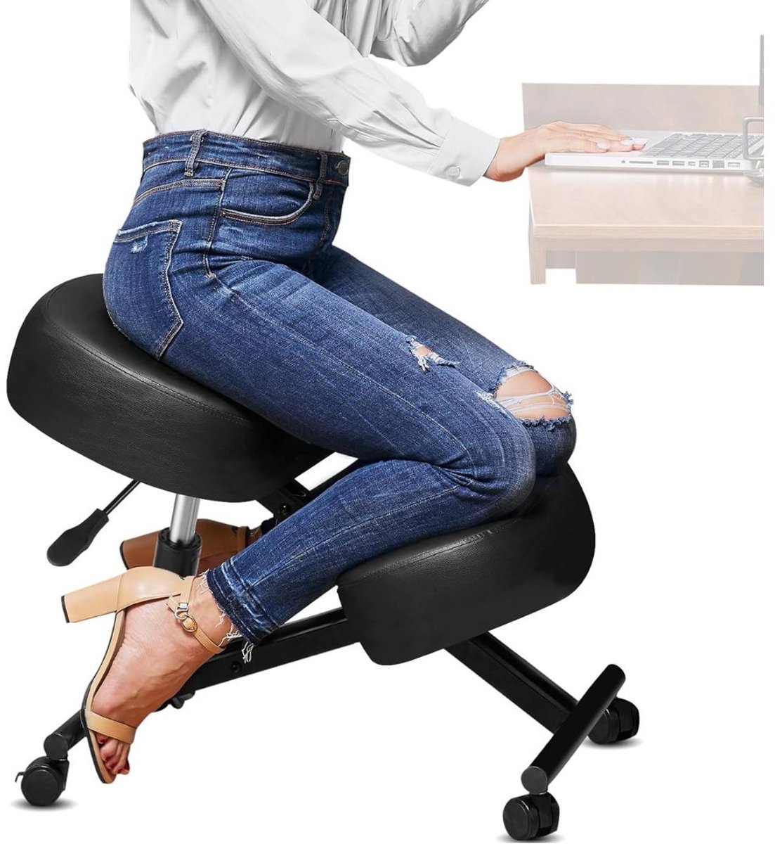 Nexvo® Kniestoel Ergonomisch – Verstelbare Balansstoel – Rug Corrector - Zwart - ‎57cm x 47cm x 72cm