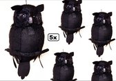 5x Hangdecoratie horror uil met licht 48 x 35 cm - Halloween dier uilen zwart black horror griezel