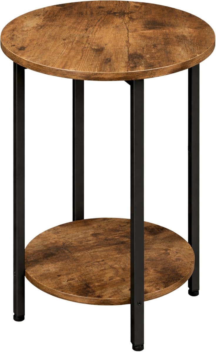 BEGRYF Industrieel - Ronde Bijzettafel - Nachtkastje - Ø 45 cm - 62 cm Hoog - Met Extra Plank - Vintage Bruin