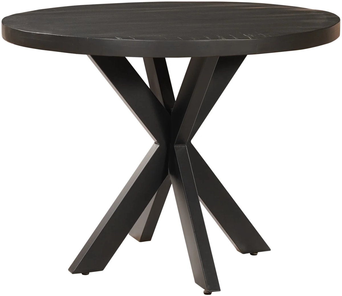Sfeerwonen Enzo - Eettafel Rond - 140 cm - Mangohout Zwart - Rechte Rand Afwerking 5 cm - Stalen Matrix Onderstel