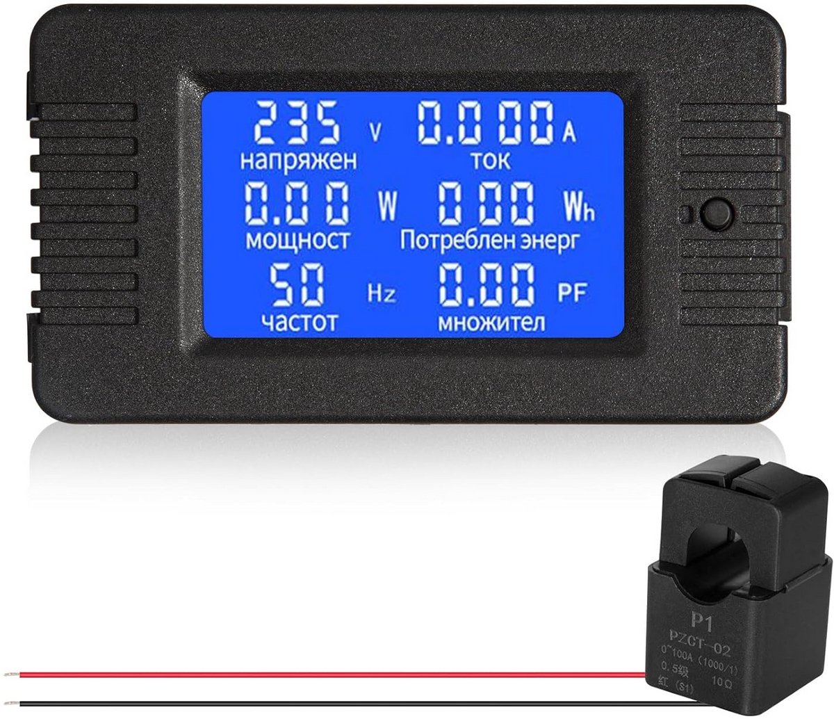 Digitale Energie Meter - KWh Tester met CT 100A Meter voor Spannings- en Vermogensmeting