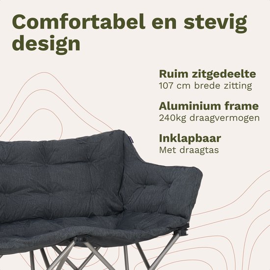 TRVLMORE Campingstoel - Opvouwbaar - 2-Persoons - 240KG Draagvermogen - Incl. Draagtas - Vlinderstoel - Kampeerstoel - Vouwstoel - Grijs van Merkloos — afbeelding 3