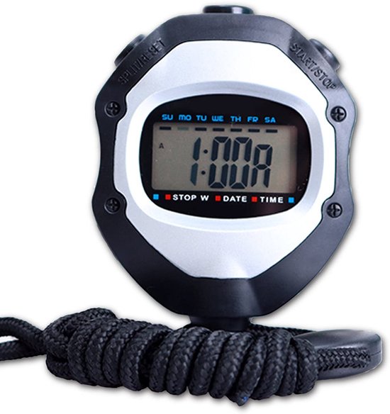 Professionele digitale stopwatch, sportstopwatch met slag- of tempometing, geheugen voor rondetijden, secondetijd, groot LCD-scherm met achtergrondverlichting, multifunctionele stopwatch voor zwemmen en hardlopen