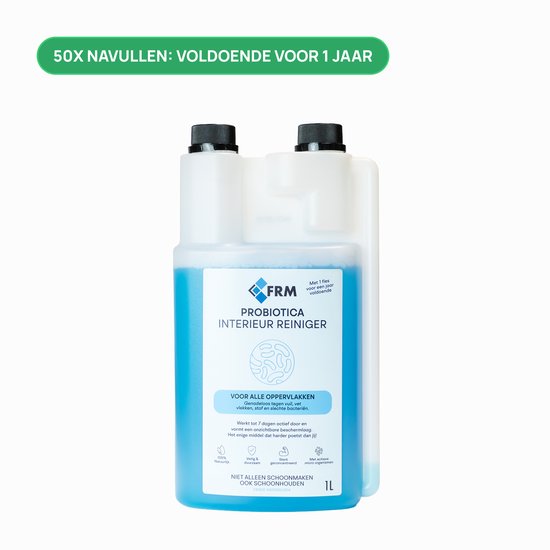 Wit-blauwe fles FRM Probiotica Interieur Reiniger.