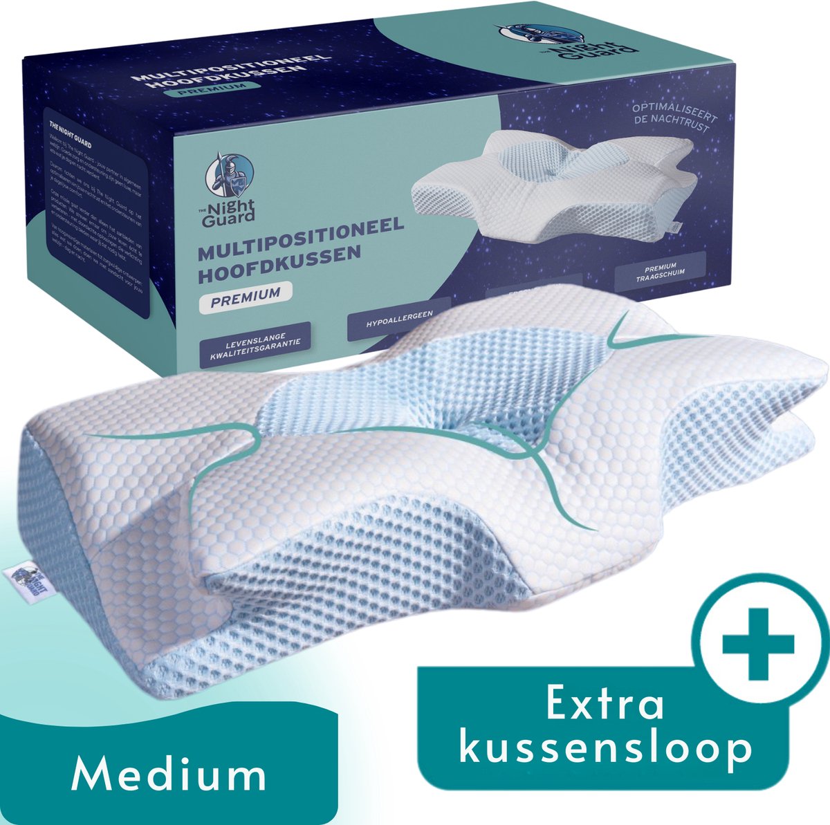 The Night Guard® Premium Hoofdkussen voor Nekklachten - Verkoelend Vlinderkussen - Medium - Ergonomisch & Orthopedisch Hoofdkussen - Zij, Rug En Buikslapers