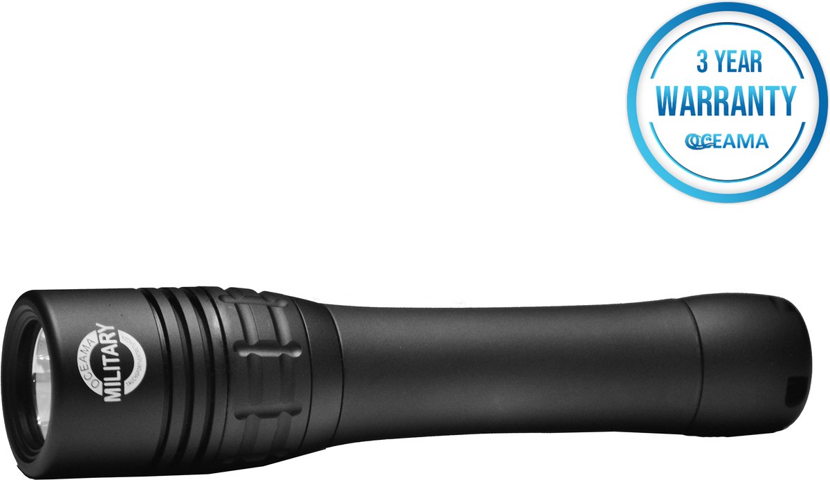 Oceama Military - Duiklamp - Zaklamp voor onderwater - LED 1500 Lumen - Zwart
