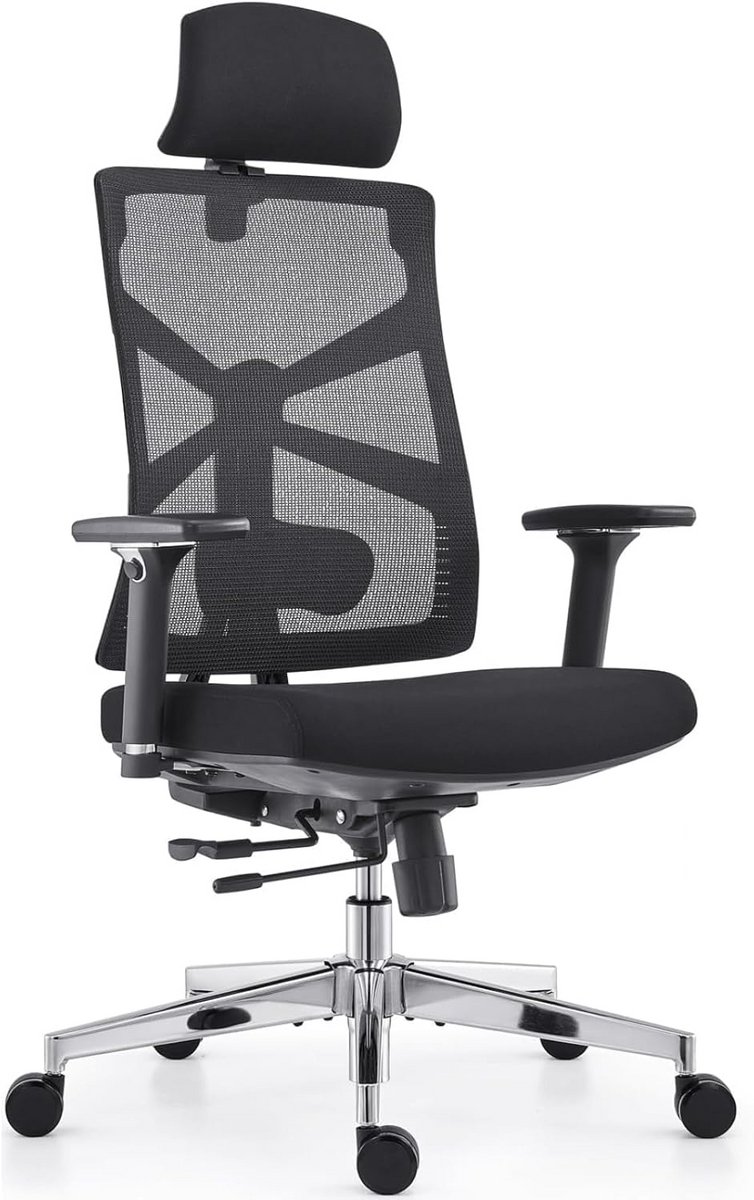 Ergonomische bureaustoel met hoge rugleuning en verstelbare armleuningen