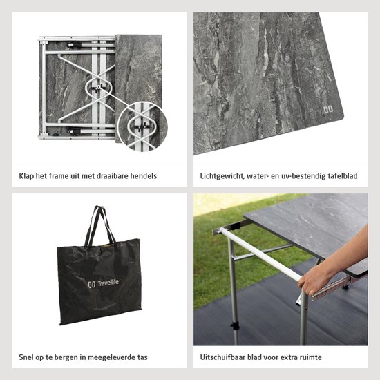 Travellife Sorrento Uitschuifbare Campingtafel Donkergrijs 80/110/140x70cm - Compact en gebruiksvriendelijk - In hoogte verstelbaar - Stabiel en lichtgewicht van Merkloos — afbeelding 5