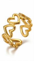 Lundholm Ringen Dames Goud kleurig Minimalistisch Jewellery - Gouden Ring - Vrouwen Ring– Premium Stainless Steel Verguld – Verstelbare Ring One Size Hartjes Liefde – Kara Serie - Cadeau voor Haar Cadeautje Vrouw my - In Luxe Geschenkverpakking