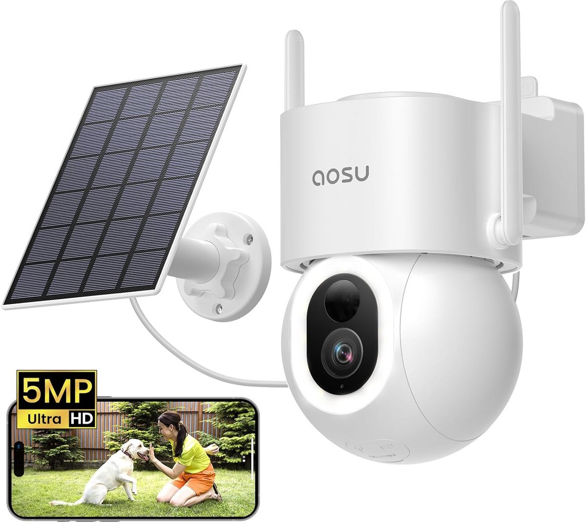 5 MP Zonne-energie Bewakingscamera – Draadloze Buitencamera met 400 Lumen Projector en Nachtzicht