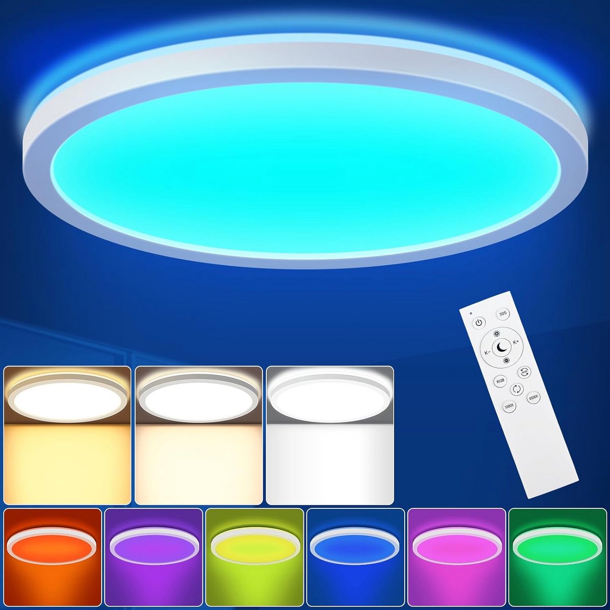 Dimbare 18W RGB LED-plafondlamp met afstandsbediening - Modern design voor woonkamer, slaapkamer en badkamer