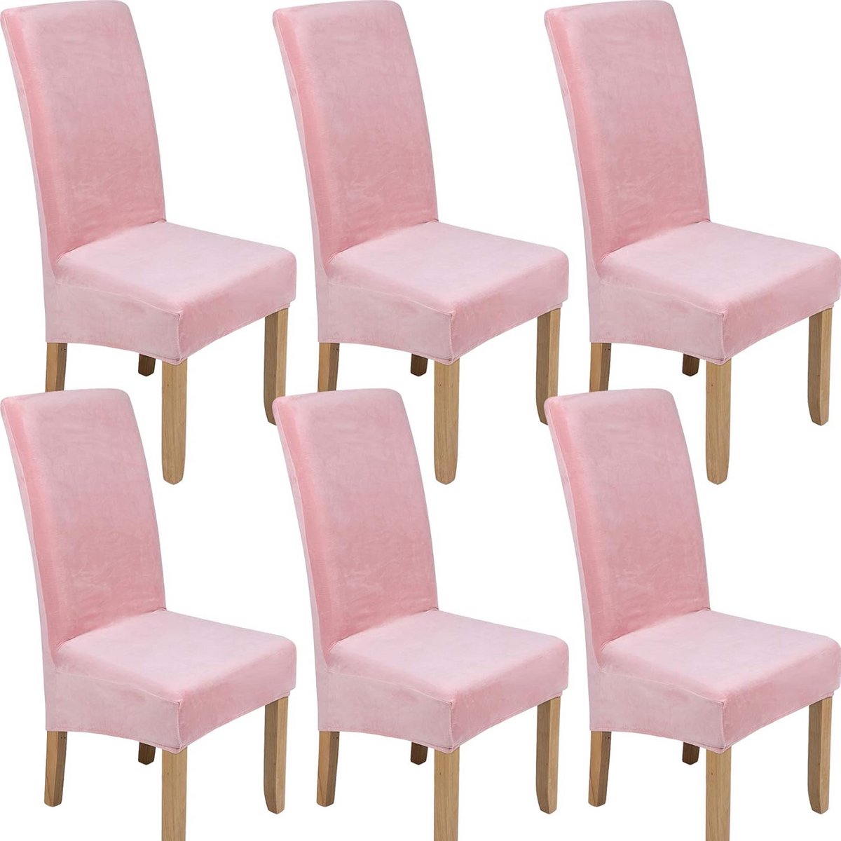 Fluwelen stoelhoezen set van 6 voor eetkamer - Zachte, stretch en wasbare stoelbeschermers in roze