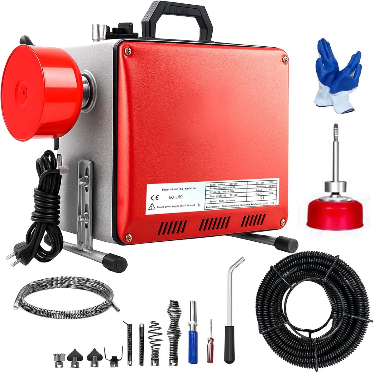 Elektrische Rioolreinigingsmachine 850W - Schroefspiraal voor Afvoeren Ø 20-100 mm