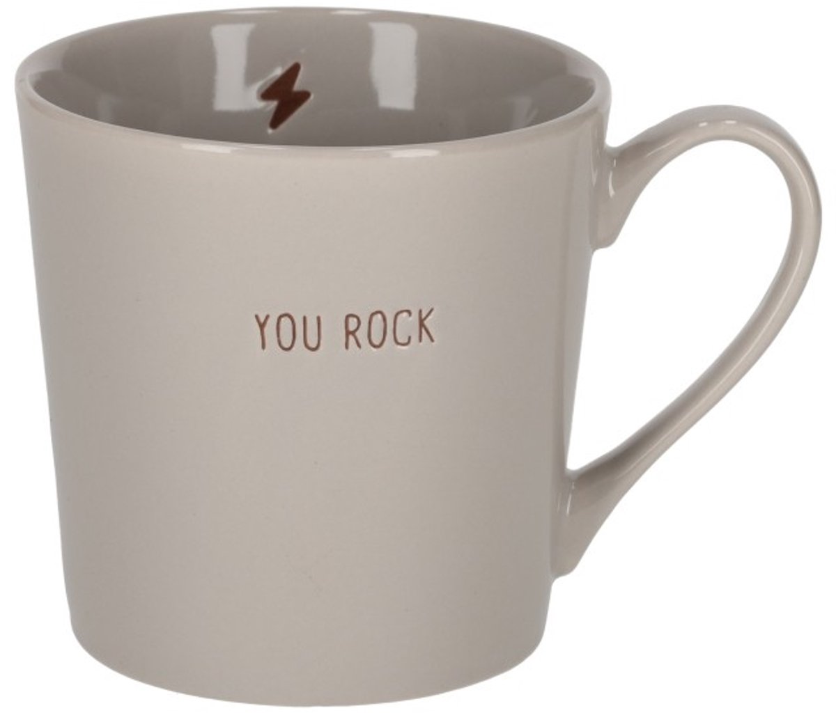 JENS Living Shiny Keramieken Mok Zand 370 ml – You Rock Quote & Gegraveerd Icoon