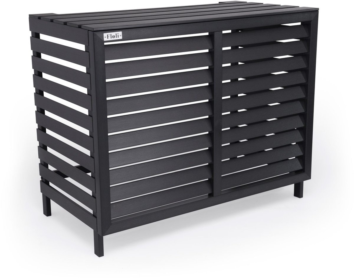 Floli Kunststof Airco Cover – Buitenunit Omkasting "Houtlook" Zwart / Vrijstaand.