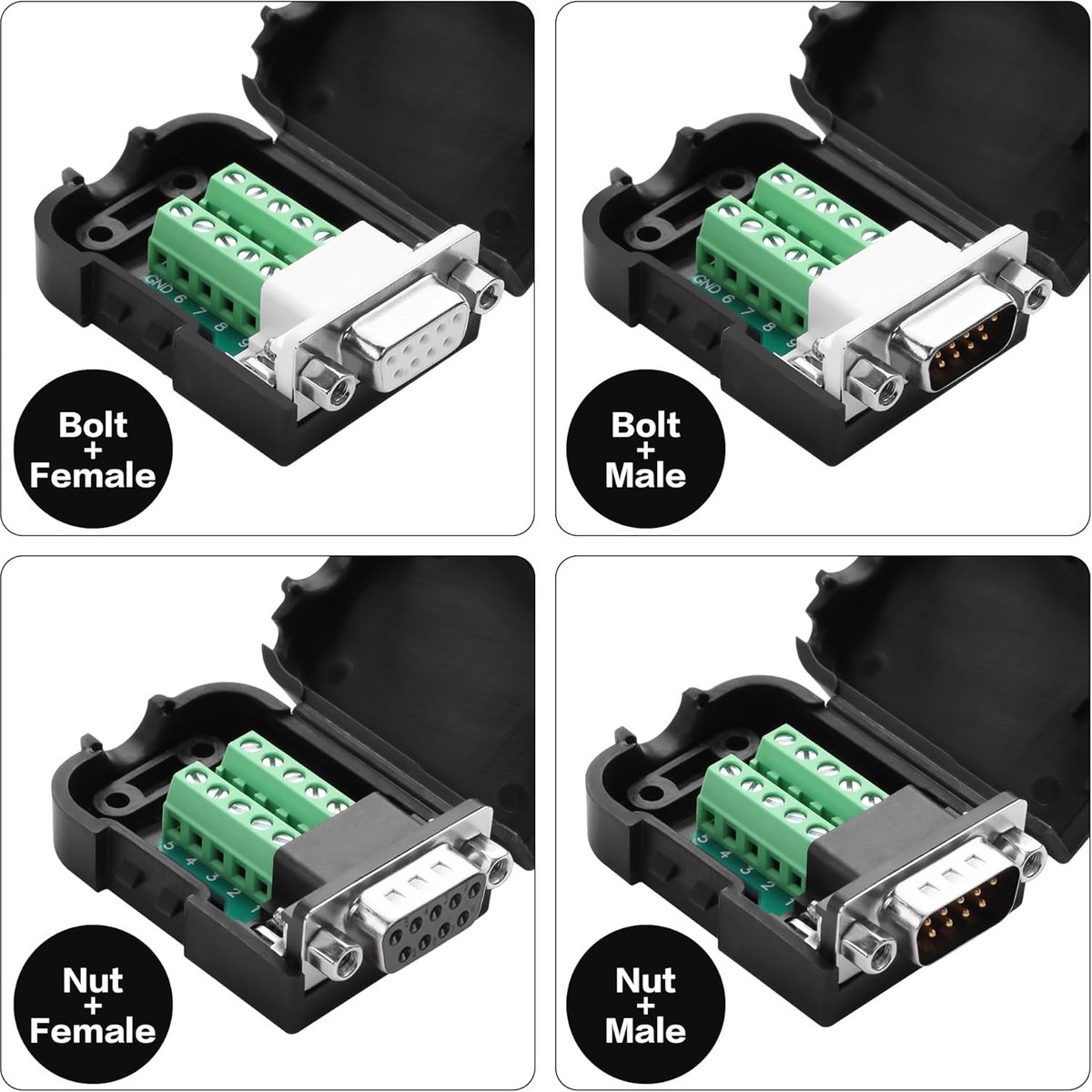 DB9 RS232 Seriële Connector Set (9-pins Mannelijk & Vrouwelijk) met Behuizing
