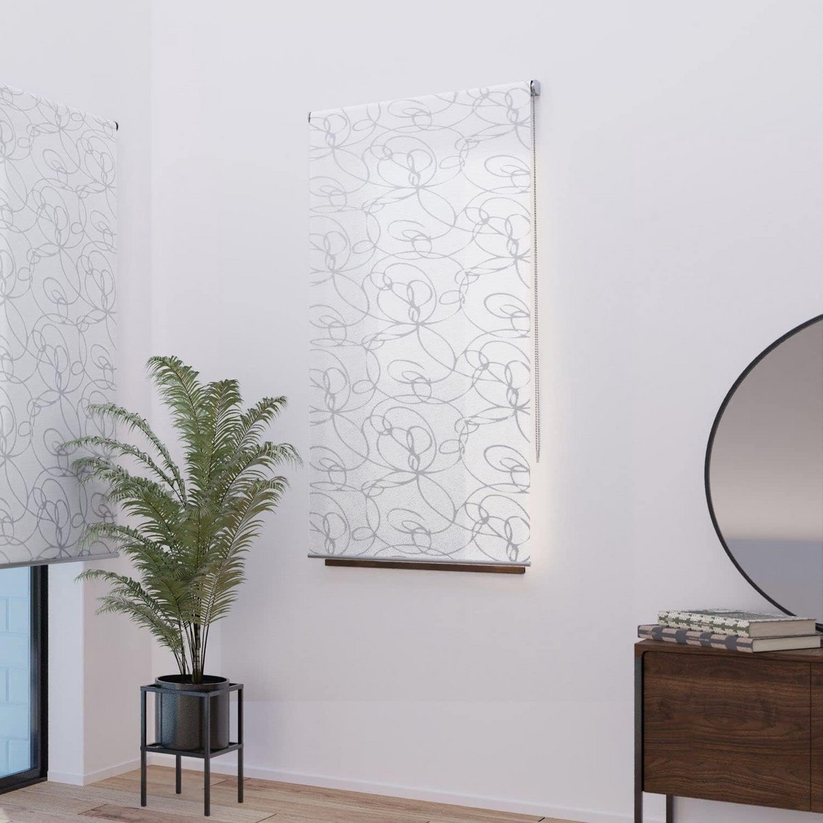 Lichtdoorlatend Rolgordijn met Grafisch Zigzag Motief - Zwart-Wit - 94x190 cm