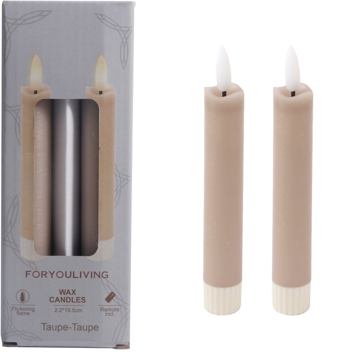 Foryouliving - LED kaarsen met flikkerende vlam 2x - Taupe - Afstandsbediening - Dinerkaars rustiek wax 15.5 cm - LED kaars batterij - Timer — cadeau in Wonen & Interieur - foto 2