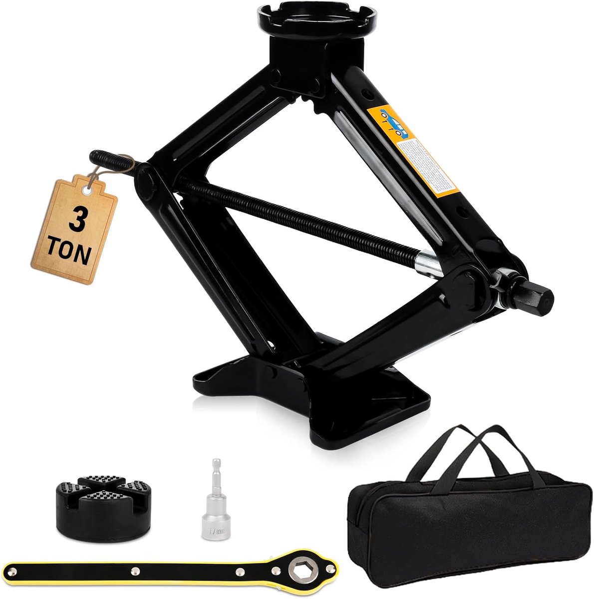 3.0T Schaarwagenkrik Set | Hefhoogte 10–45 cm | Inclusief 17 mm Dop voor Boormachine, Zeshoekige Slinger, Rubberen Pad & Draagtas | CE