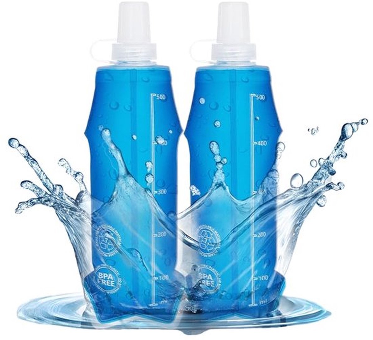 2 X 1 TPU Opvouwbare Waterflessen, Zachte Fles, Waterfles, BPA-vrije Sportfles Voor Hydratatie, Rugzak, Fiets, Wandelen, Joggen, Kamperen En Klimmen (500 Ml X 2)