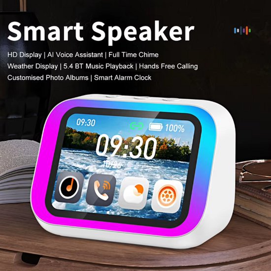 Slimme Bluetooth Speaker Draagbaar met Spraakassistent - Wekker Speaker voor Slaapkamer - Zwart — afbeelding 5