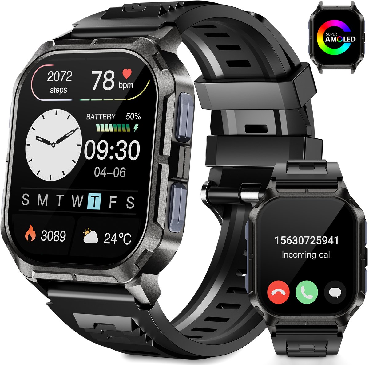 Sytifro smartwatches heren - Outdoorhorloges - IP68 Waterdicht - 120+ sportmodi - Stappenteller - Hartslagmeter - Saturatiemeter - Sport Horloge - Geschikt voor iOS/Android- Zwart