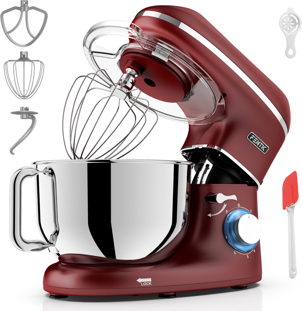 Bol.com Fentic Keukenmachine – 2000W – Keukenrobot - Foodprocessor - 6,2L Mengkom – Incl. extra Accessoires – Rood aanbieding