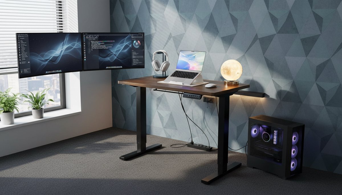Electric Desk Casa Velluto Walnut Pro 80x48 cm – Height Adjustable Sit-Stand Bureau met 4 Geheugenstanden, Ergonomisch Thuiswerk Bureau, Compact Computerbureau – Zwart Walnoot