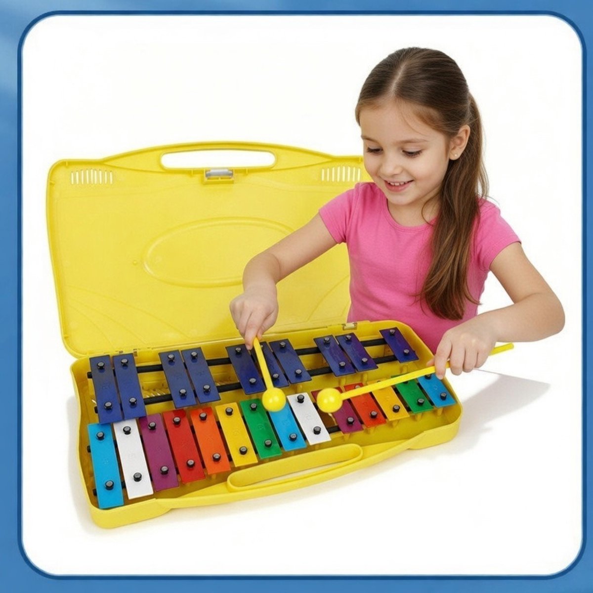 Knobbout Music United – 25 Toons Aluminium Xylofoon / Klokkenspel – Muziekinstrument voor Kinderen – Inclusief Stokjes – Helder Geluid – Educatief Speelgoed Geel