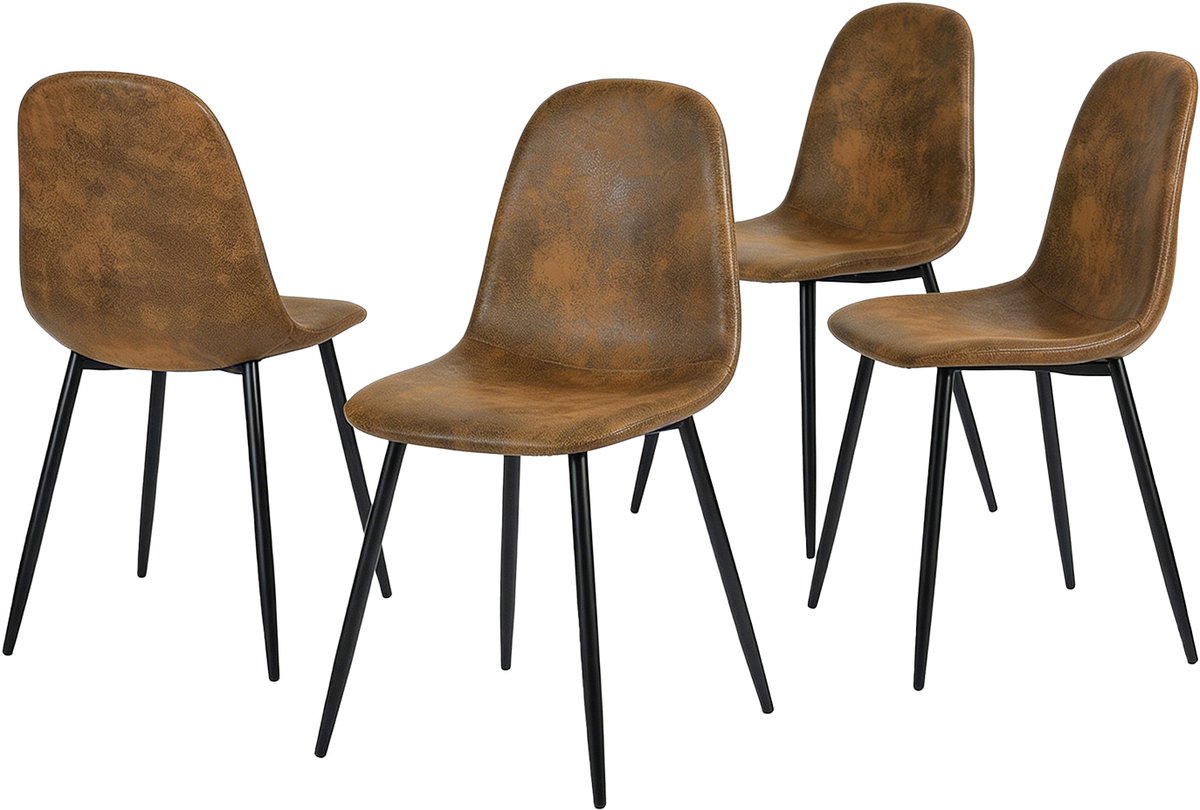 MEUBLES COSY Eetkamerastoel-Set van 4 -Vintage Bruin-met rugleuning-Dik gevoerde Kunstleder-42.5 x 54.5 x 86cm(L x B x H)