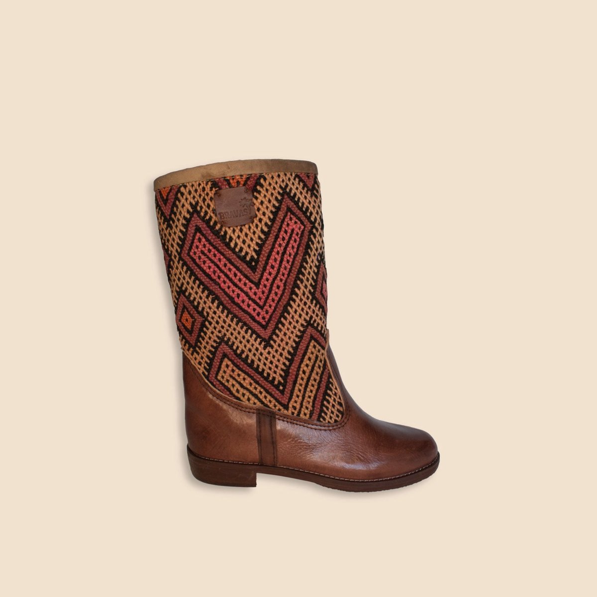 Kelim Boots | Kastanjebruin Leer | Marokkaanse Kelim | Maat 40 | Eleonora | Bravas Boutique